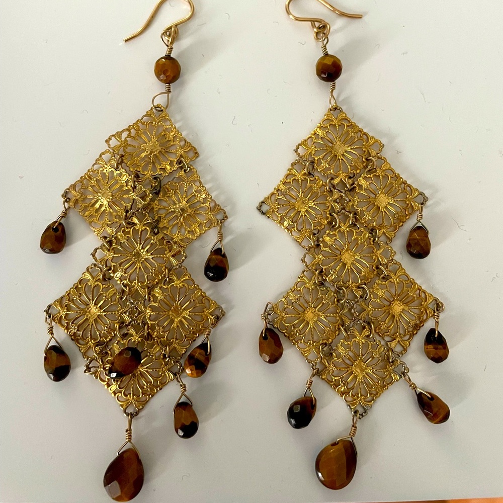 Vermeil filigreed chandelier earrings